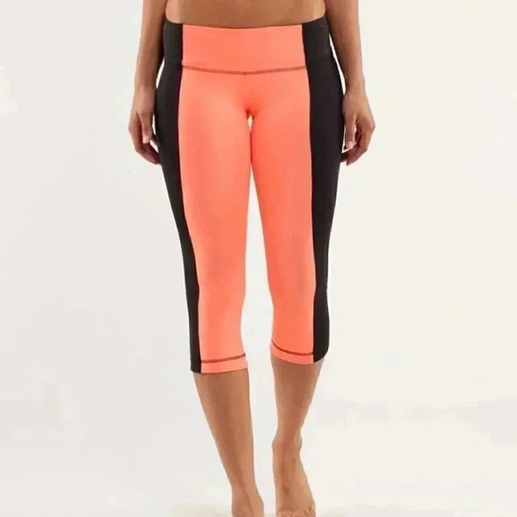 Lululemon Wunder  Under Crop *Bonded Stripe Black / Pop Orange Black leggings 2 - Picture 1 of 5